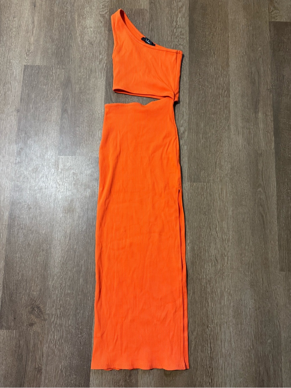 Lulus Spice Things Up Orange Ribbed One-Shoulder Cutout Midi Dress